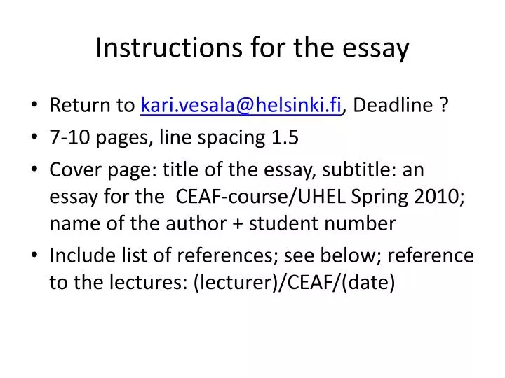 instructions for the essay