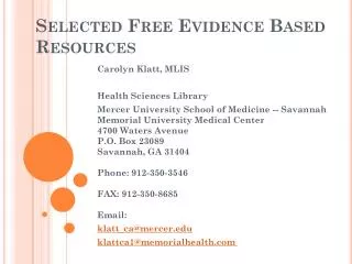 Selected Free Evidence Based Resources