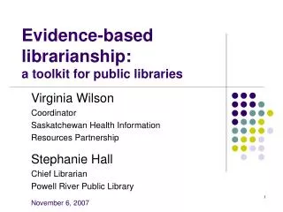 Evidence-based librarianship: a toolkit for public libraries