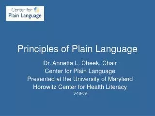 Principles of Plain Language