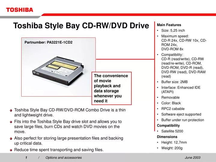 toshiba style bay cd rw dvd drive