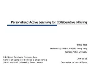 Personalized Active Learning for Collaborative Filtering