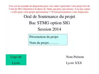 oral de soutenance du projet bac stmg option sig session 2014