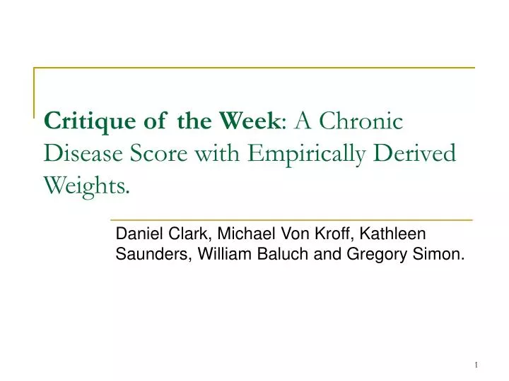 critique of the week a chronic disease score with empirically derived weights