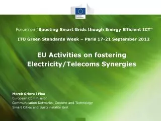 EU Activities on fostering Electricity/Telecoms Synergies