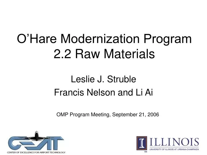 o hare modernization program 2 2 raw materials
