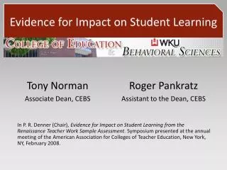 Evidence for Impact on Student Learning