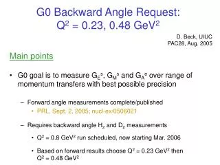 G0 Backward Angle Request: Q 2 = 0.23, 0.48 GeV 2