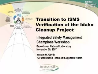 Transition to ISMS Verification at the Idaho Cleanup Project