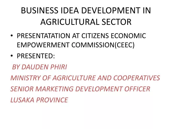 business idea development in agricultural sector