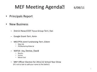 MEF Meeting Agenda 6/08/11