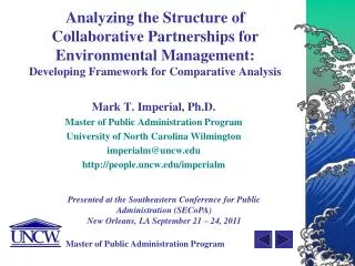 Mark T. Imperial, Ph.D. Master of Public Administration Program