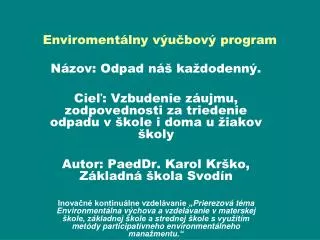 enviroment lny v u bov program