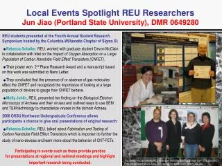 Local Events Spotlight REU Researchers Jun Jiao (Portland State University), DMR 0649280