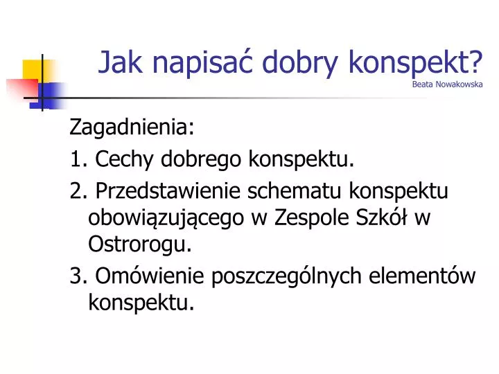 jak napisa dobry konspekt beata nowakowska