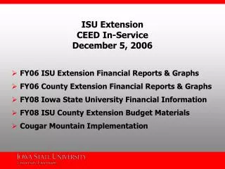 ISU Extension CEED In-Service December 5, 2006