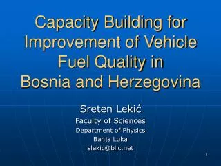 Capacity Building for Improvement of Vehicle Fuel Quality in Bosnia and Herzegovina