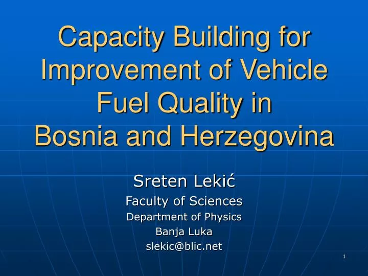 capacity building for improvement of vehicle fuel quality in bosnia and herzegovina