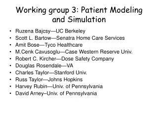 Working group 3: Patient Modeling and Simulation