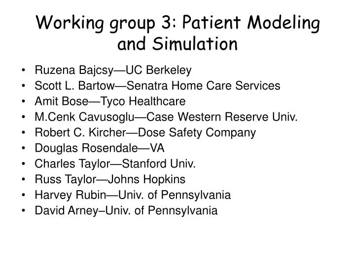 working group 3 patient modeling and simulation