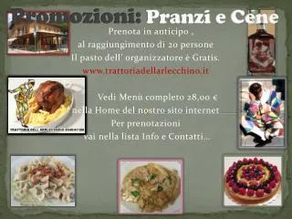 promozioni pranzi e cene