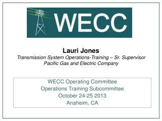 WECC Operating Committee Operations Training Subcommittee October 24-25 2013 Anaheim, CA