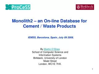 Monolith2 – an On-line Database for Cement / Waste Products