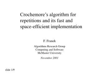 Crochemore’s algorithm for repetitions and its fast and space-efficient implementation