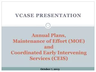 Annual Plans, Maintenance of Effort (MOE) and Coordinated Early Intervening Services (CEIS)