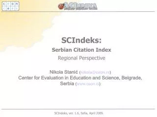 SCIndeks : Serbian Citation Index Regional Perspective