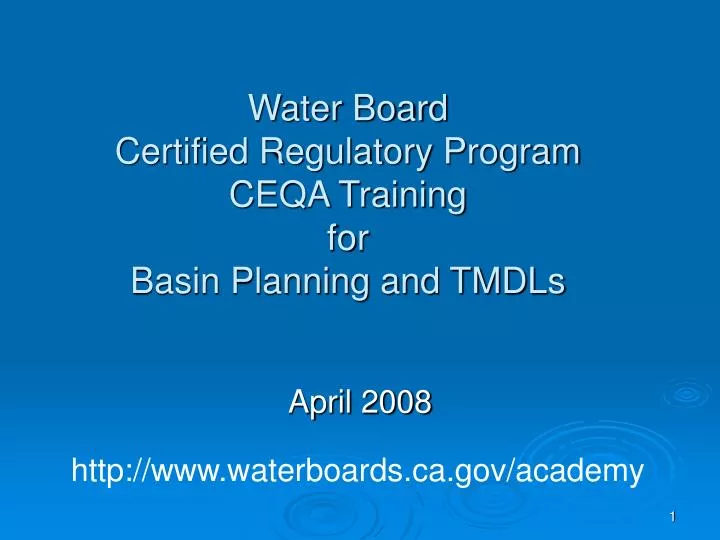 water board certified regulatory program ceqa training for basin planning and tmdls