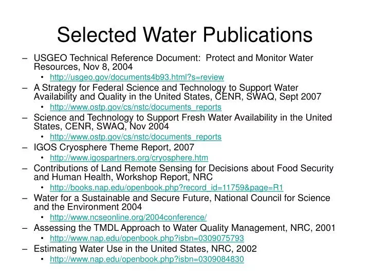 selected water publications
