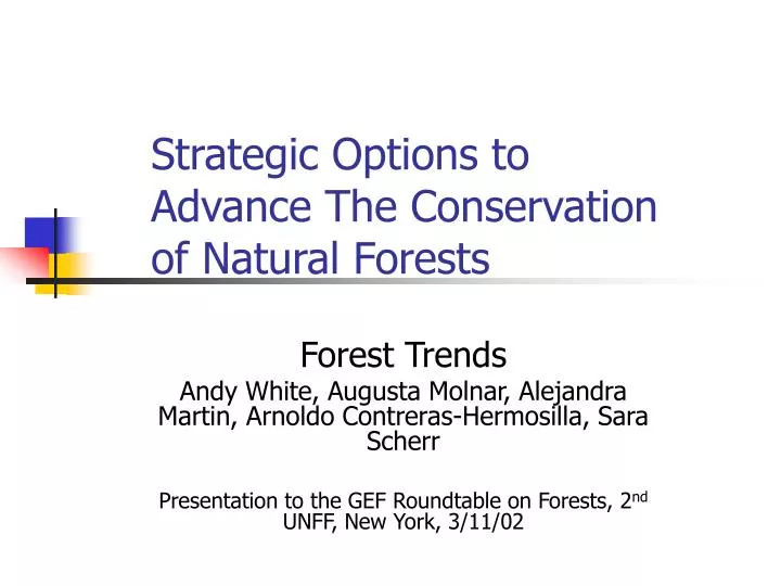 strategic options to advance the conservation of natural forests