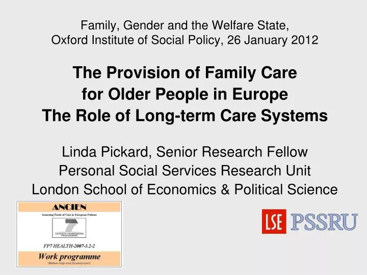 family gender and the welfare state oxford institute of social policy 26 january 2012