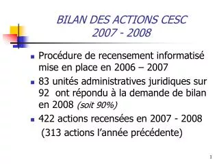 bilan des actions cesc 2007 2008