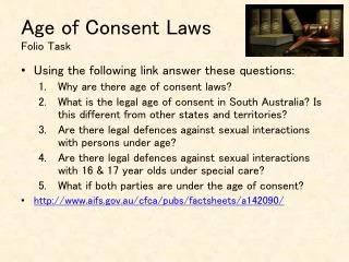 Age of Consent Laws Folio Task