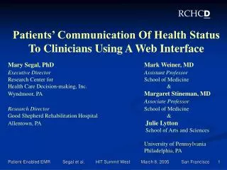 Patients’ Communication Of Health Status To Clinicians Using A Web Interface