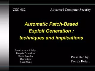 CSC-682 Advanced Computer Security