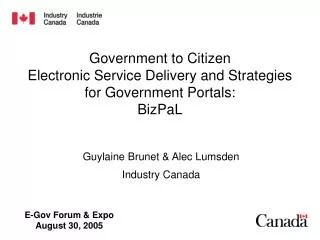 Government to Citizen Electronic Service Delivery and Strategies for Government Portals: BizPaL