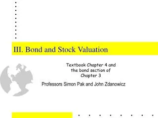 III. Bond and Stock Valuation