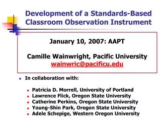 Development of a Standards-Based Classroom Observation Instrument