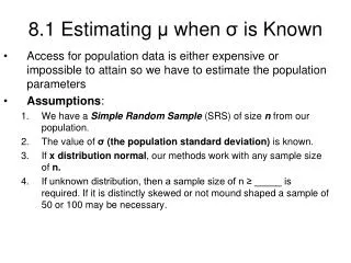 8.1 Estimating μ when σ is Known