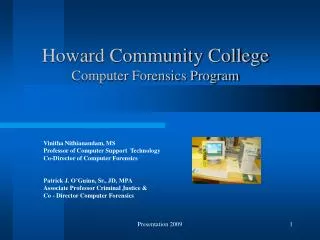 Howard Community College Computer Forensics Program