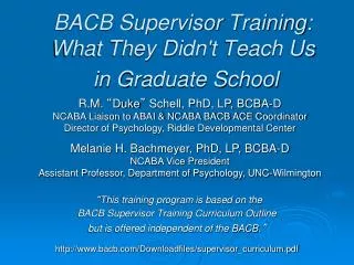 BACB Supervisor Training: What They Didn't Teach Us in Graduate School