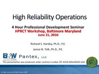 4 Hour Professional Development Seminar HPRCT Workshop, Baltimore Maryland June 21, 2010