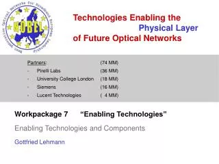 Workpackage 7	“Enabling Technologies” Enabling Technologies and Components Gottfried Lehmann