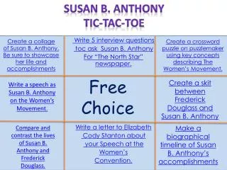 Write 5 interview questions toc ask Susan B. Anthony