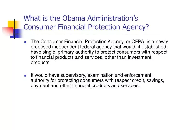 what is the obama administration s consumer financial protection agency