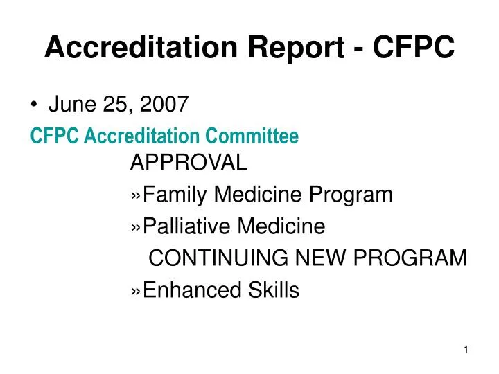 accreditation report cfpc