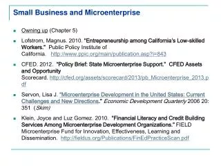 Small Business and Microenterprise